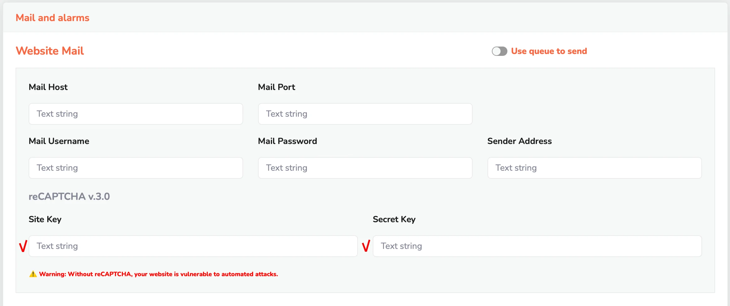 WordMagic CMS admin panel reCAPTCHA settings